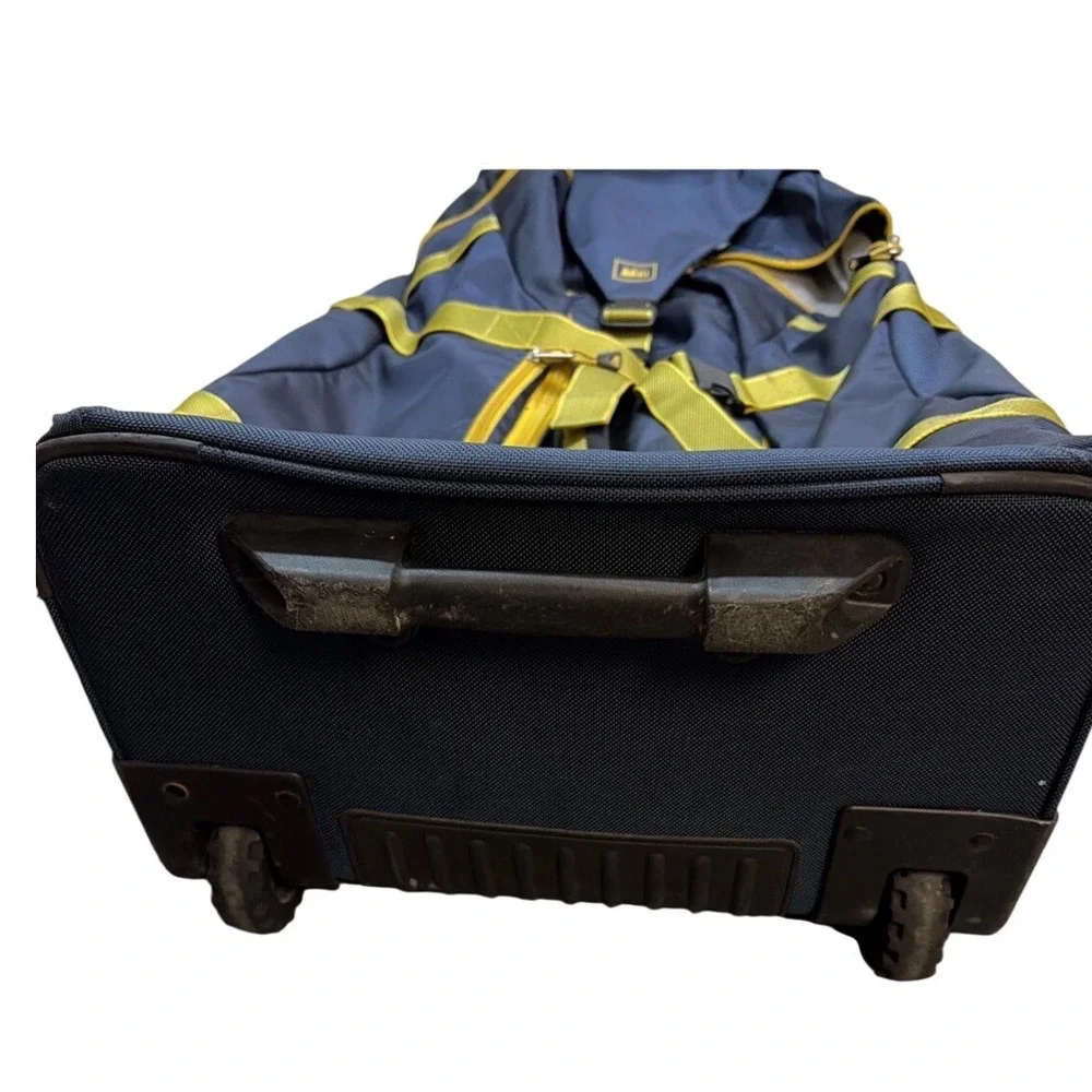 REI Wheeled Rolling Duffel Bag Navy Blue Yellow Large Travel Luggage‎ 36x18